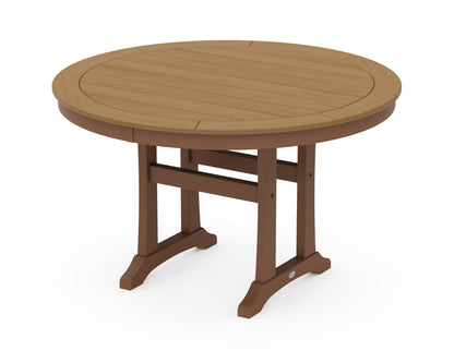 POLYWOOD Nautical Trestle 48" Round Dining Table in Teak / Natural