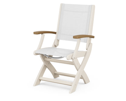 POLYWOOD Coastal Folding Chair in Sand with Natural arms and White sling