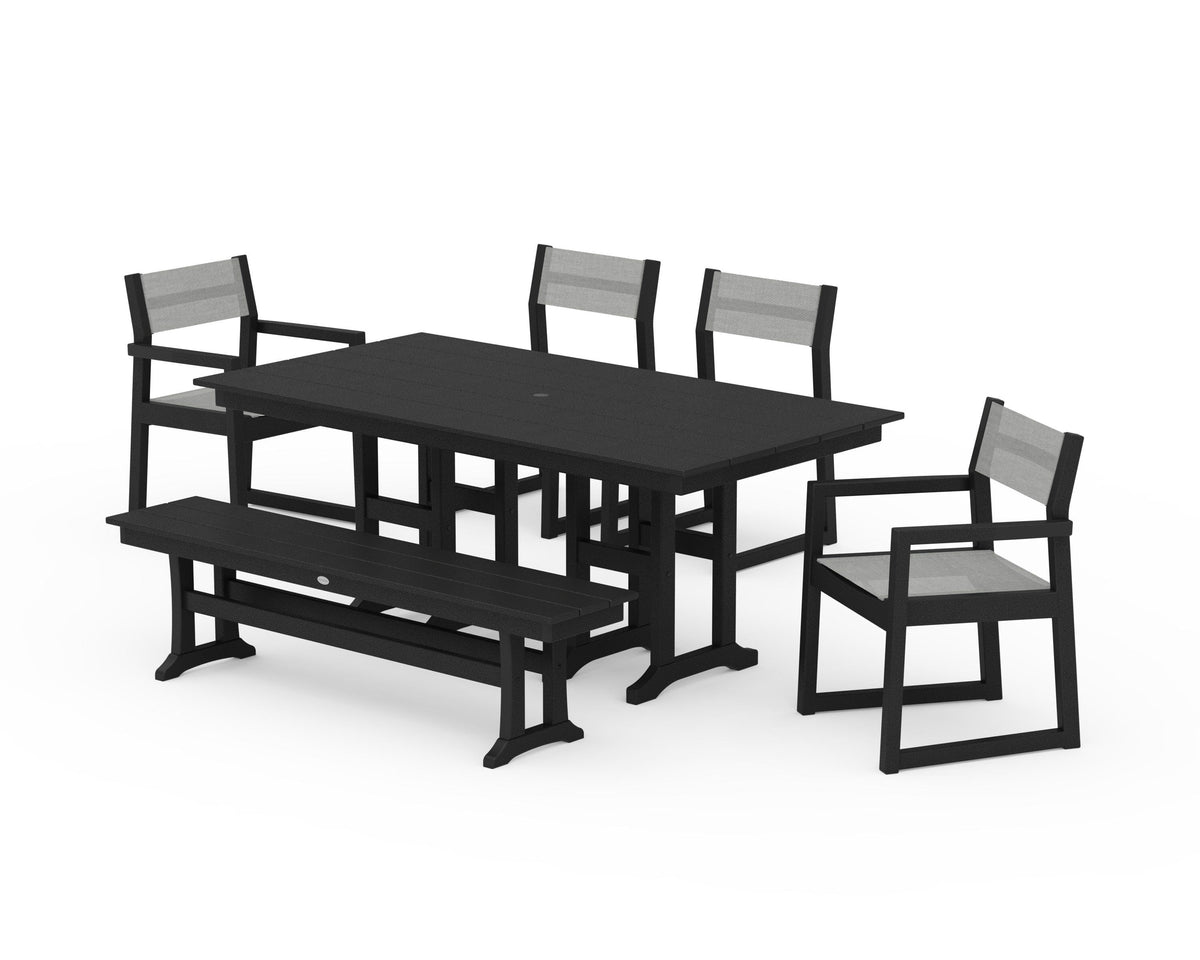 POLYWOOD EDGE Sling 6-Piece Farmhouse Dining Set in Black / Metallic