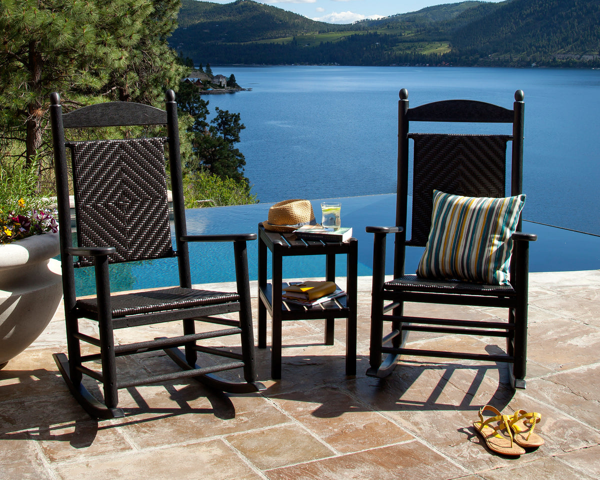 POLYWOOD Jefferson 3-Piece Woven Rocker Set in an outdoor setting