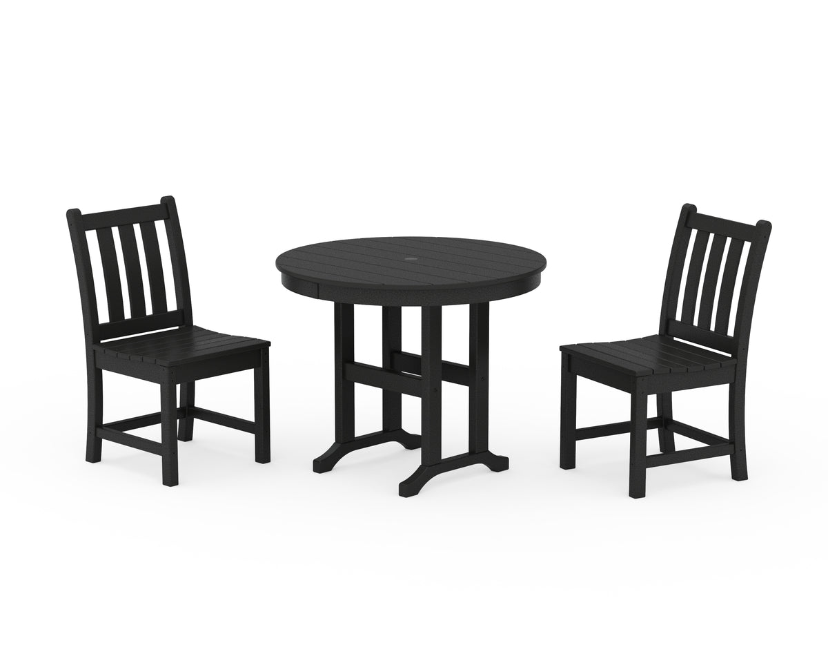 POLYWOOD Traditional Garden Side Chair 3-Piece Round Dining Set in Black