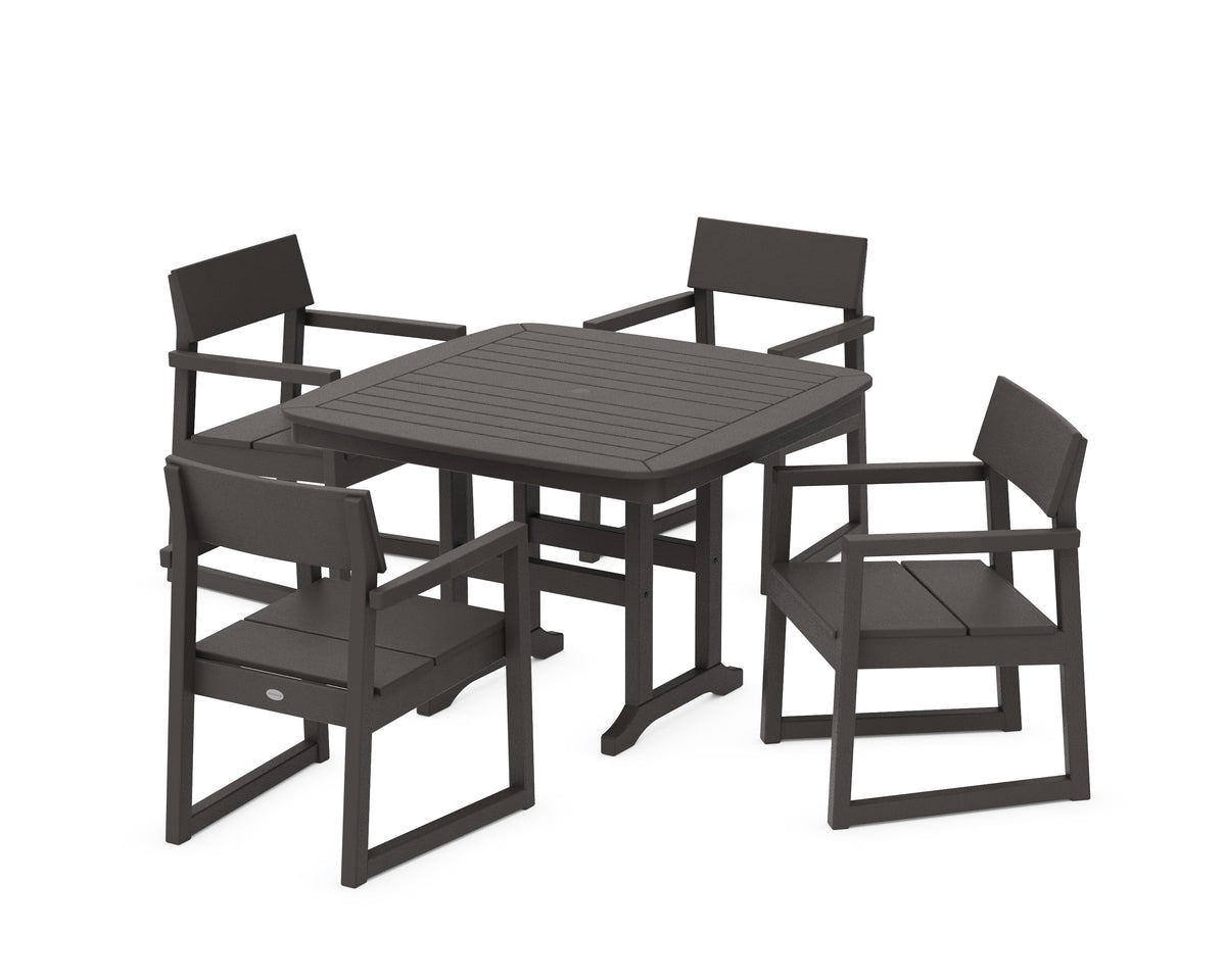 POLYWOOD EDGE 5-Piece Dining Set with Trestle Legs (Nautical 44" Table) in Vintage Coffee