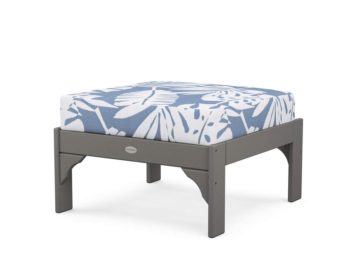 POLYWOOD Vineyard Deep Seating Ottoman in Slate Grey / Leaf Sky Blue