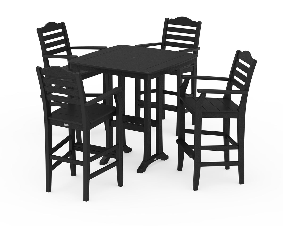 POLYWOOD Savannah 5-Piece Bar Set with Trestle Legs in Black