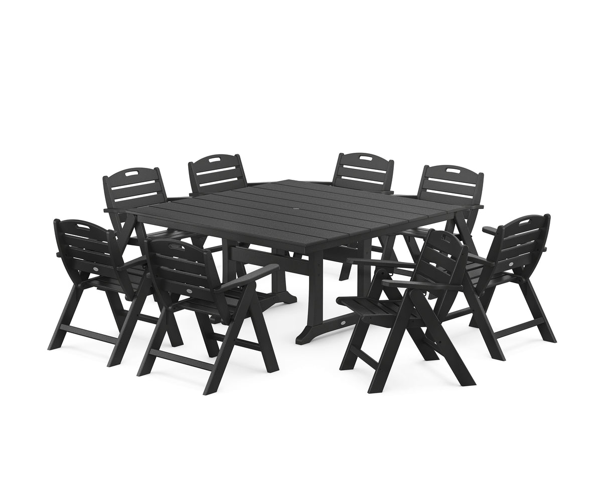 POLYWOOD Nautical Lowback 9-Piece Square Farmhouse Dining Set with Trestle Legs in Black