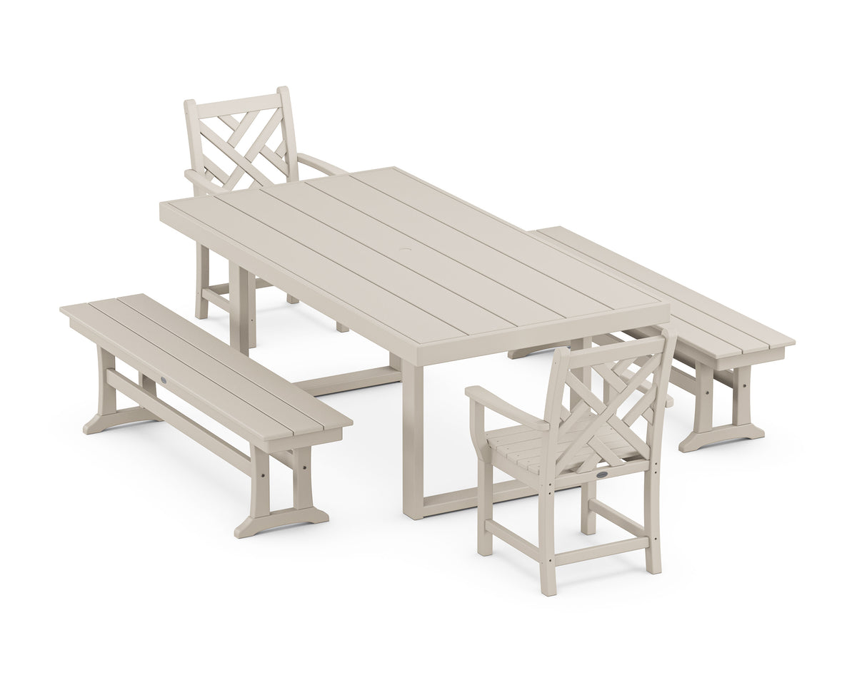 POLYWOOD Chippendale 5-Piece Dining Set with Benches - 39" x 78" Table in Sand