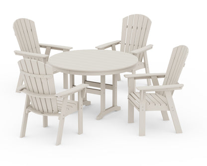POLYWOOD Nautical Adirondack 5-Piece Round Farmhouse Dining Set in Sand