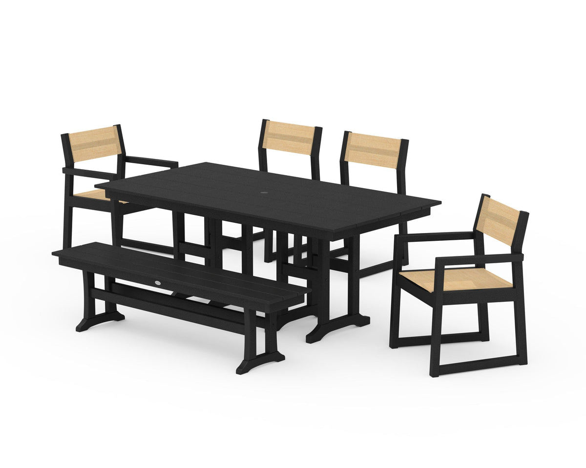 POLYWOOD EDGE Sling 6-Piece Farmhouse Dining Set in Black / Dupioni Apricot