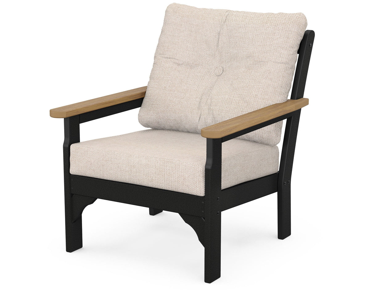 POLYWOOD Vineyard Deep Seating Chair in Black / Natural / Blend Linen