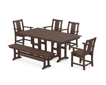 POLYWOOD Prairie 6-Piece Farmhouse Dining Set with Bench in Mahogany