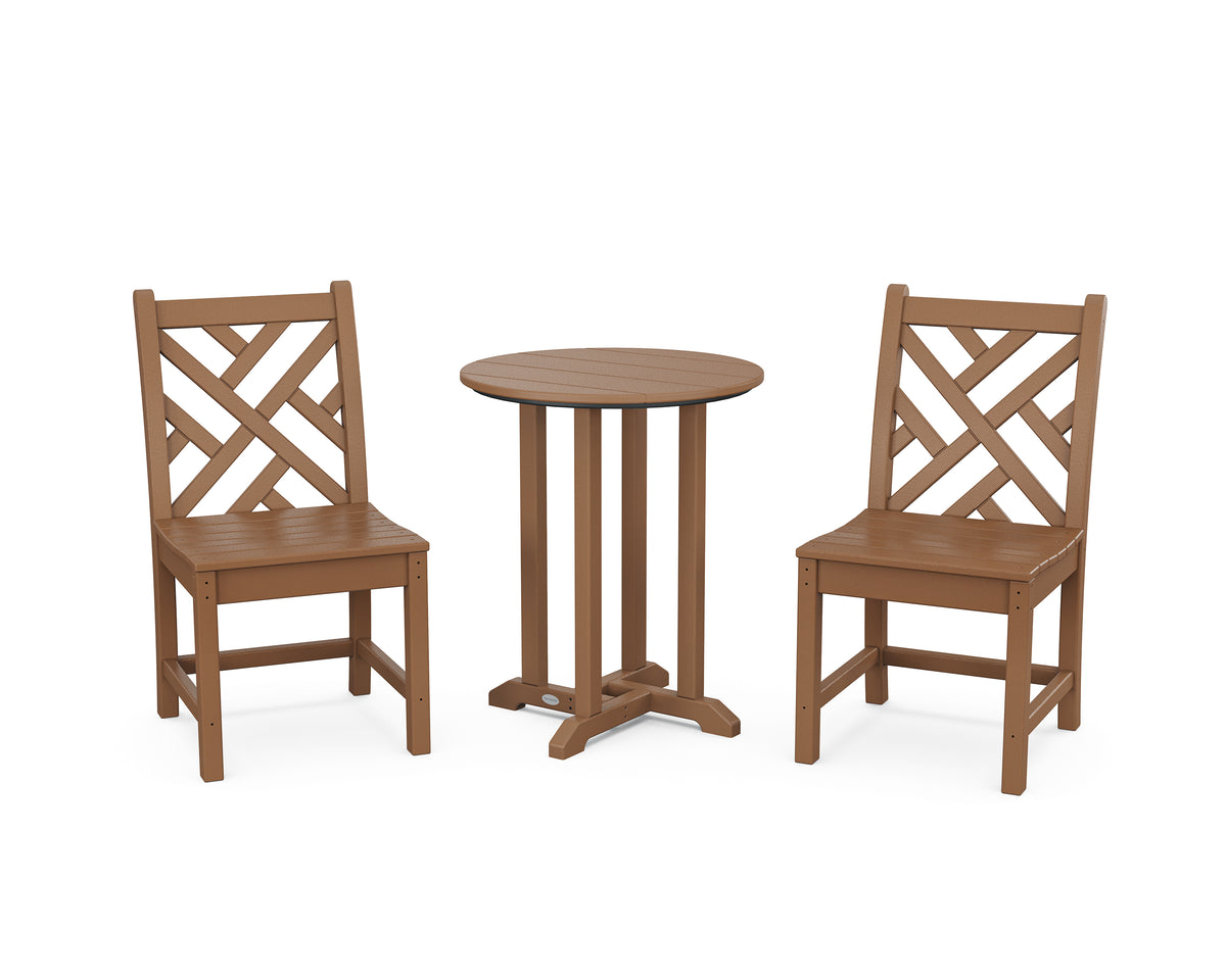 POLYWOOD Chippendale Side Chair 3-Piece Round Bistro Dining Set in Teak