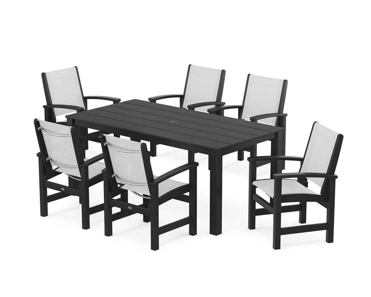 POLYWOOD Coastal 7-Piece Parsons Dining Set in Black / White
