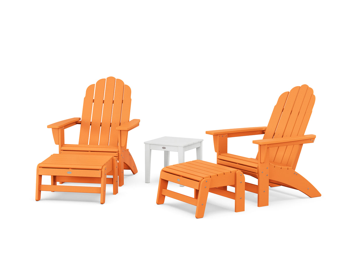 POLYWOOD 5-Piece Vineyard Grand Adirondack Set in Tangerine / White