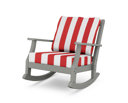 POLYWOOD Wovendale Deep Seating Rocking Chair in Slate Grey / Cabana Stripe Crimson