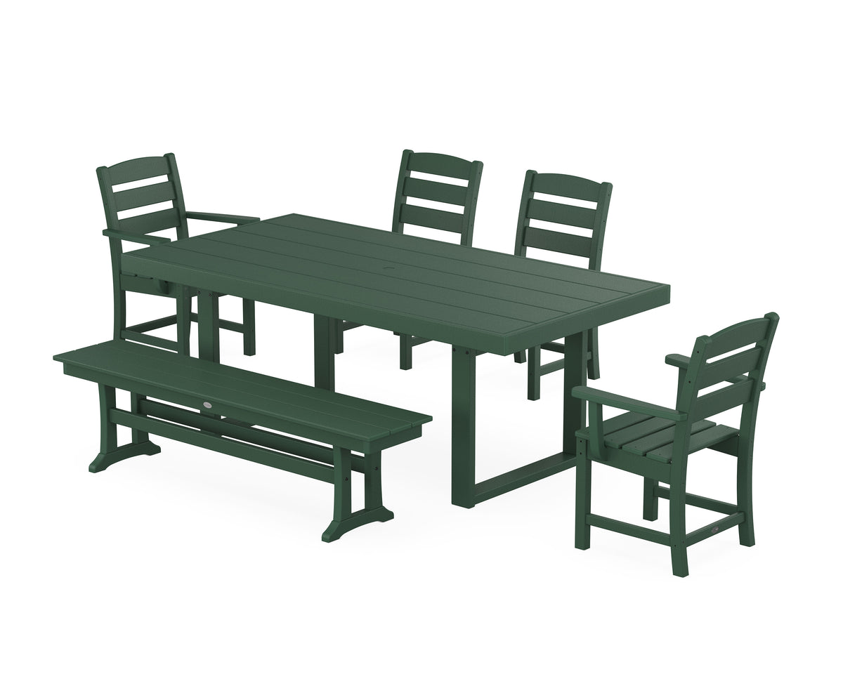 POLYWOOD Lakeside 6-Piece Dining Set with Bench - 39" x 78" Table in Green