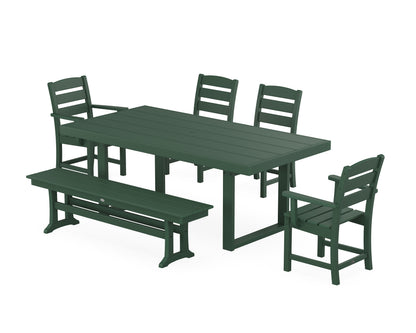POLYWOOD Lakeside 6-Piece Dining Set with Bench - 39" x 78" Table in Green