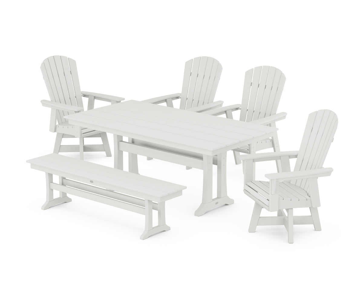 POLYWOOD Nautical Adirondack Swivel 6-Piece Farmhouse Dining Set with Trestle Legs in Vintage White