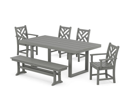 POLYWOOD Chippendale 6-Piece Dining Set with Bench - 39" x 78" Table in Slate Grey