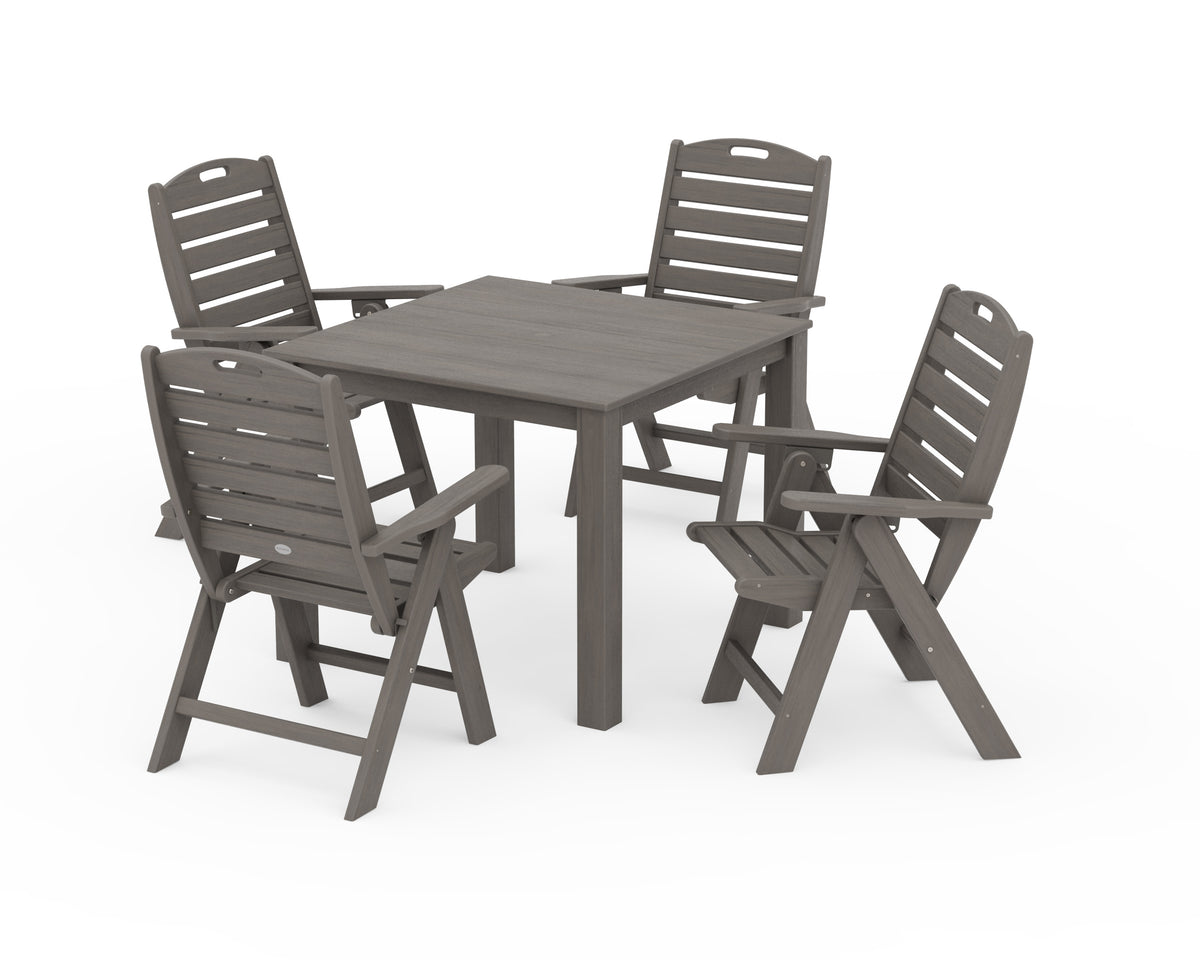 POLYWOOD Nautical Folding Highback Chair 5-Piece Parsons Dining Set in Driftwood