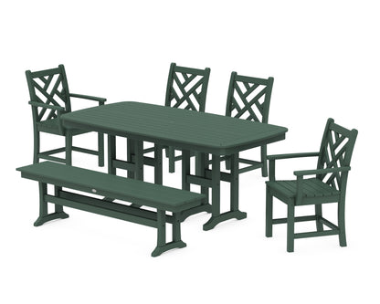 POLYWOOD Chippendale 6-Piece Dining Set with Bench - 37" x 72" Table in Green