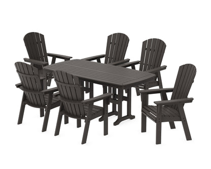POLYWOOD Nautical Curveback Adirondack 7-Piece Dining Set in Vintage Coffee