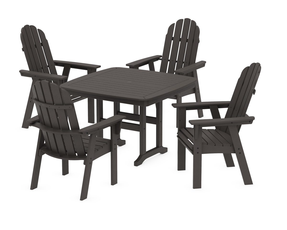 POLYWOOD Vineyard Curveback Adirondack 5-Piece Dining Set - 44" Table in Vintage Coffee