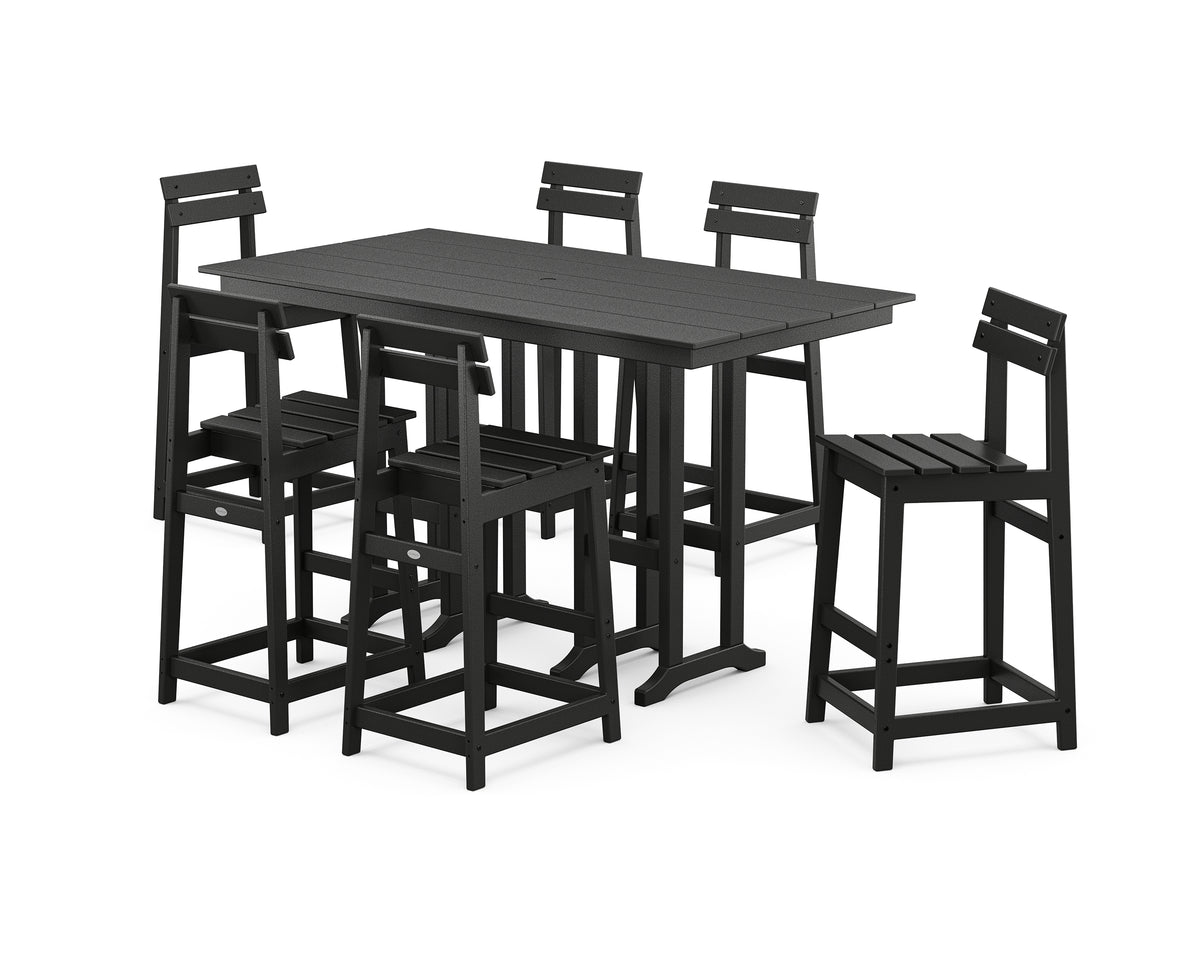 POLYWOOD Modern Studio Plaza Bar Chair 7-Piece Set in Black