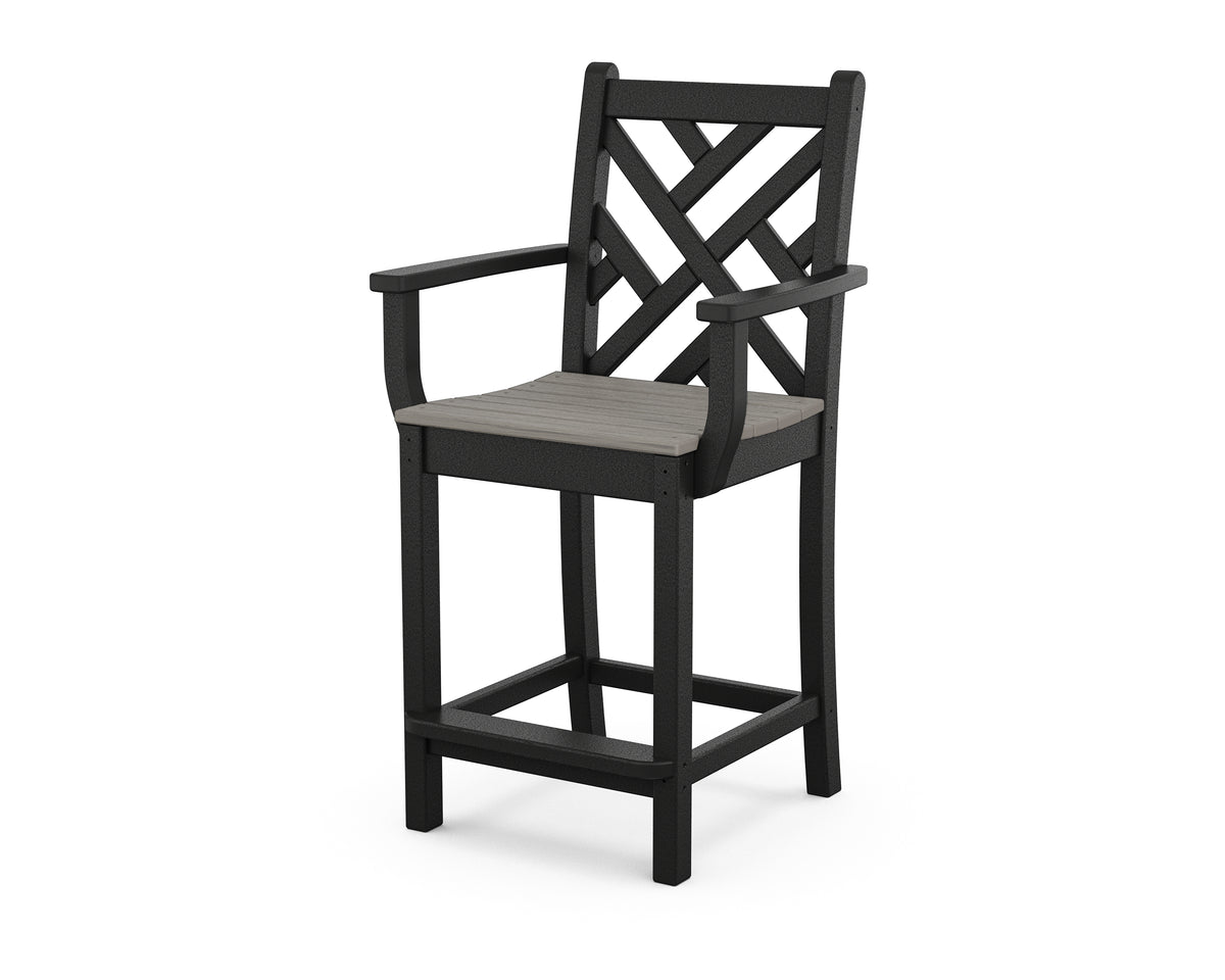 POLYWOOD Chippendale Counter Arm Chair in Black / Driftwood