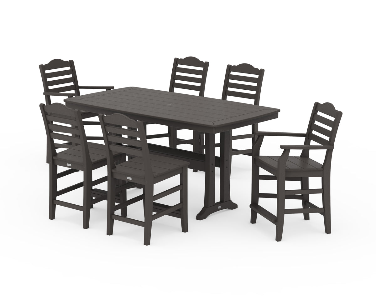 POLYWOOD Savannah 7-Piece Counter Set with Trestle Legs in Vintage Coffee