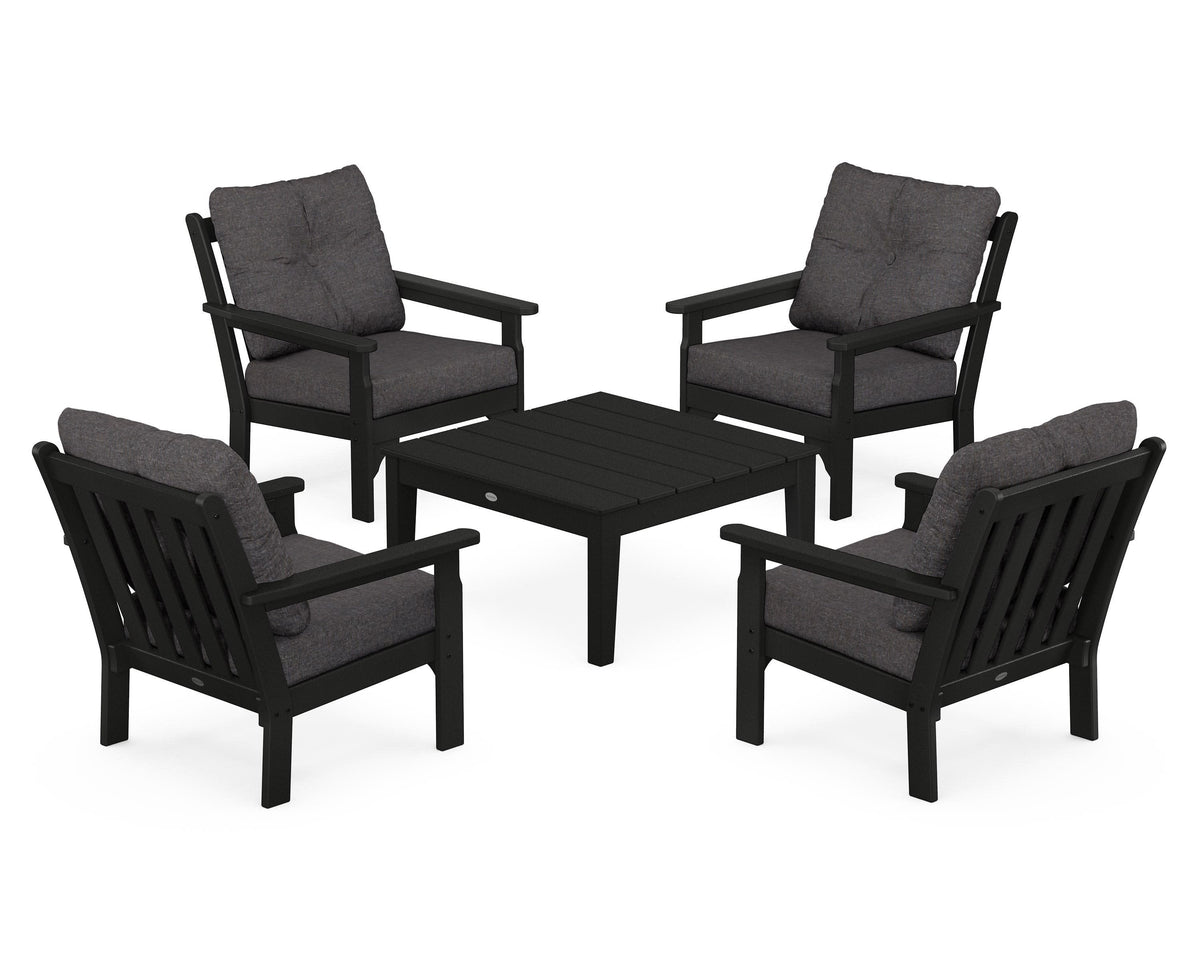 POLYWOOD Vineyard 5-Piece Deep Seating Conversation Set in Black / Ash Charcoal