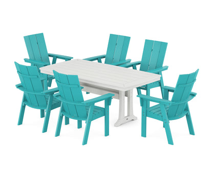 POLYWOOD Modern Curveback Adirondack 7-Piece Dining Set with Trestle Legs in Aruba / White
