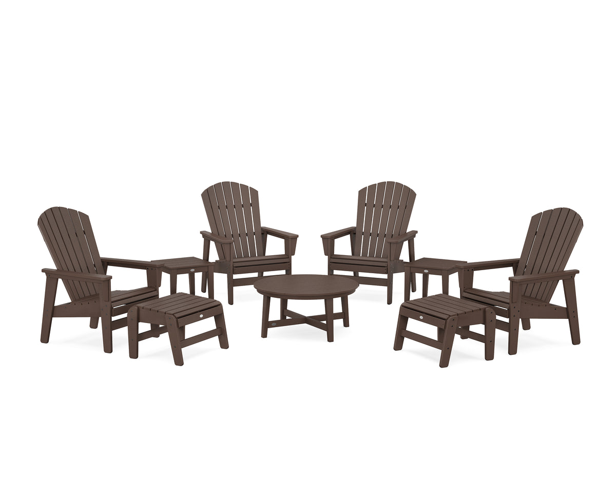 POLYWOOD Nautical Grand Upright Adirondack 9-Piece Conversation Set in Mahogany