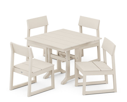 POLYWOOD EDGE 5-Piece Farmhouse Trestle Side Chair Dining Set in Sand