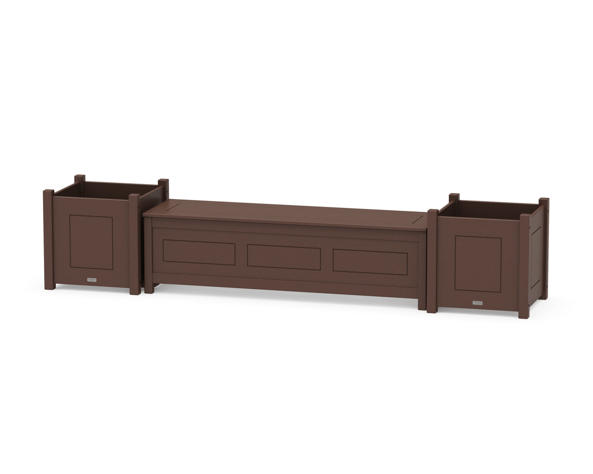 POLYWOOD 60" Country Living Straight Planter Storage Bench Set - Large in Mahogany