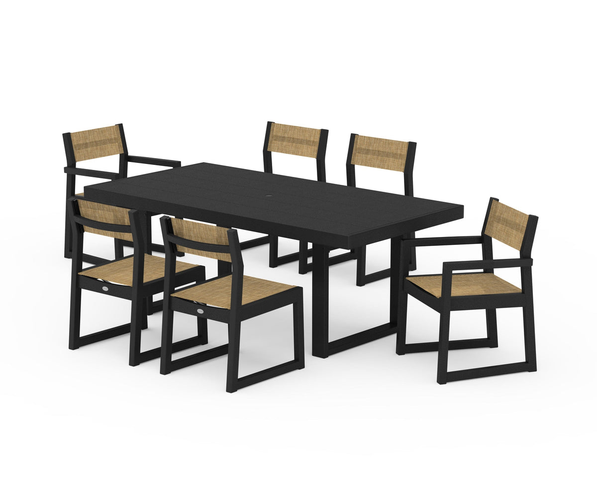 POLYWOOD EDGE Sling 7-Piece Dining Set in Black / Burlap