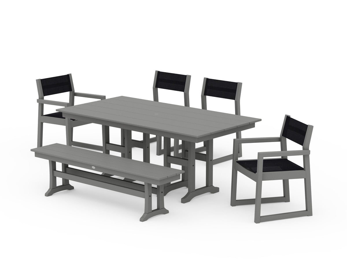 POLYWOOD EDGE Sling 6-Piece Farmhouse Dining Set in Slate Grey / Black