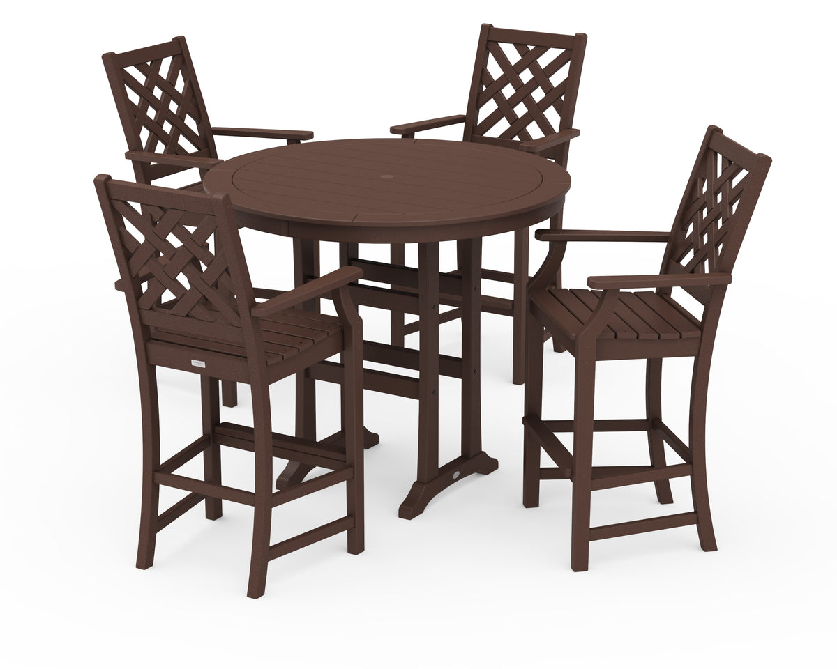 POLYWOOD Country Living Wovendale 5-Piece Round Bar Set in Mahogany