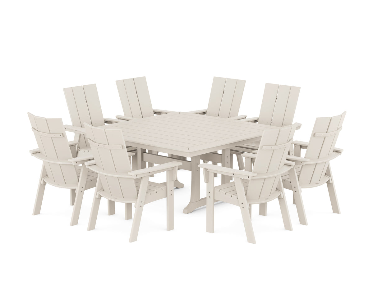POLYWOOD Modern Curveback Adirondack 9-Piece Square Dining Set with Trestle Legs in Sand