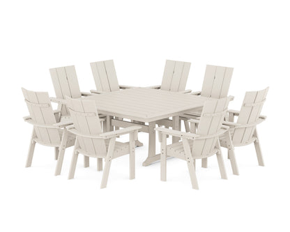 POLYWOOD Modern Curveback Adirondack 9-Piece Square Dining Set with Trestle Legs in Sand