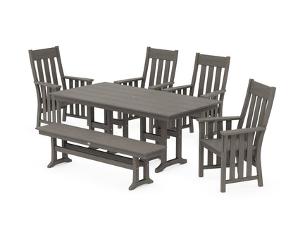 POLYWOOD Acadia 6-Piece Farmhouse Dining Set with Bench in Driftwood