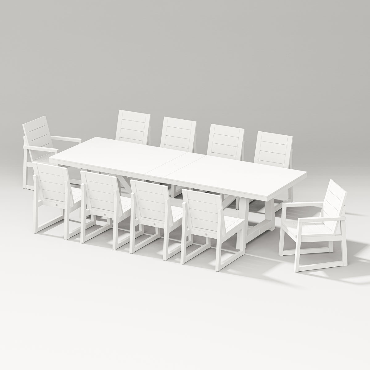 POLYWOOD PW Designer Series Elevate 11-Piece A-Frame Table Dining Set with PW Designer Series Elevate Dining Side Chair in Vintage White