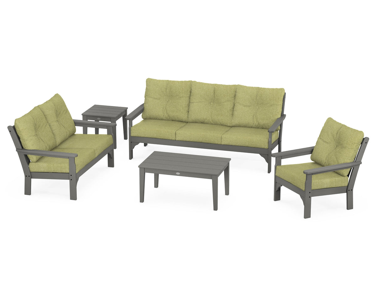 POLYWOOD Vineyard 5-Piece Deep Seating Set with Sofa in Slate Grey / Chartreuse Boucle