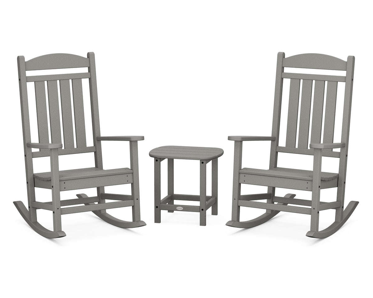 POLYWOOD Presidential 3-Piece Rocking Chair Set with 18" South Beach Side Table in Slate Grey