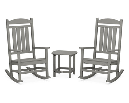 POLYWOOD Presidential 3-Piece Rocking Chair Set with 18" South Beach Side Table in Slate Grey