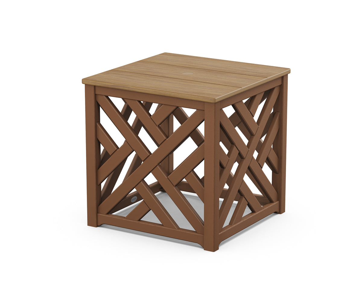 POLYWOOD Chippendale Umbrella Stand Accent Table in Teak / Natural