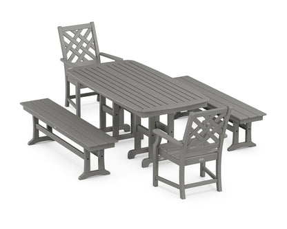 POLYWOOD Wovendale 5-Piece Dining Set with Benches in Slate Grey