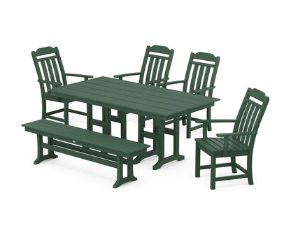 POLYWOOD Cottage 6-Piece Farmhouse Dining Set with Bench in Green