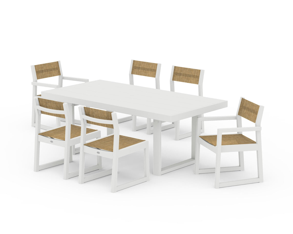 POLYWOOD EDGE Sling 7-Piece Dining Set in Vintage White / Burlap