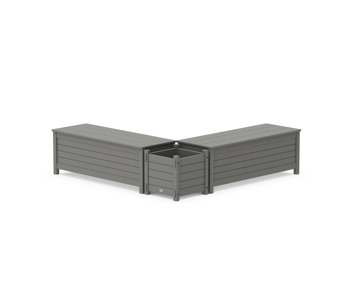 POLYWOOD 48" Nautical L-Shaped Planter Storage Bench Set in Slate Grey