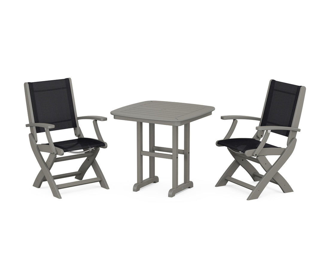 POLYWOOD Coastal Folding Chair 3-Piece Dining Set in Slate Grey / Black